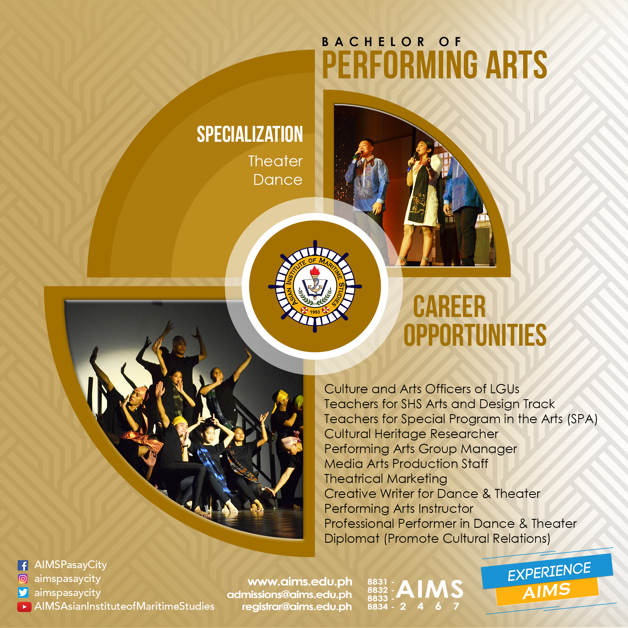 Bachelor of Performing Arts<br>
Track:   Dance or Theater 